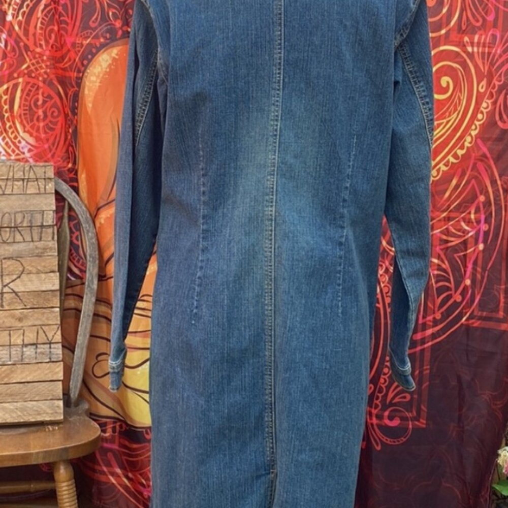 Vintage Hot Kiss Long Denim Jacket | 90s Y2K Blue Jean Trucker Coat 14 - Picture 5 of 11